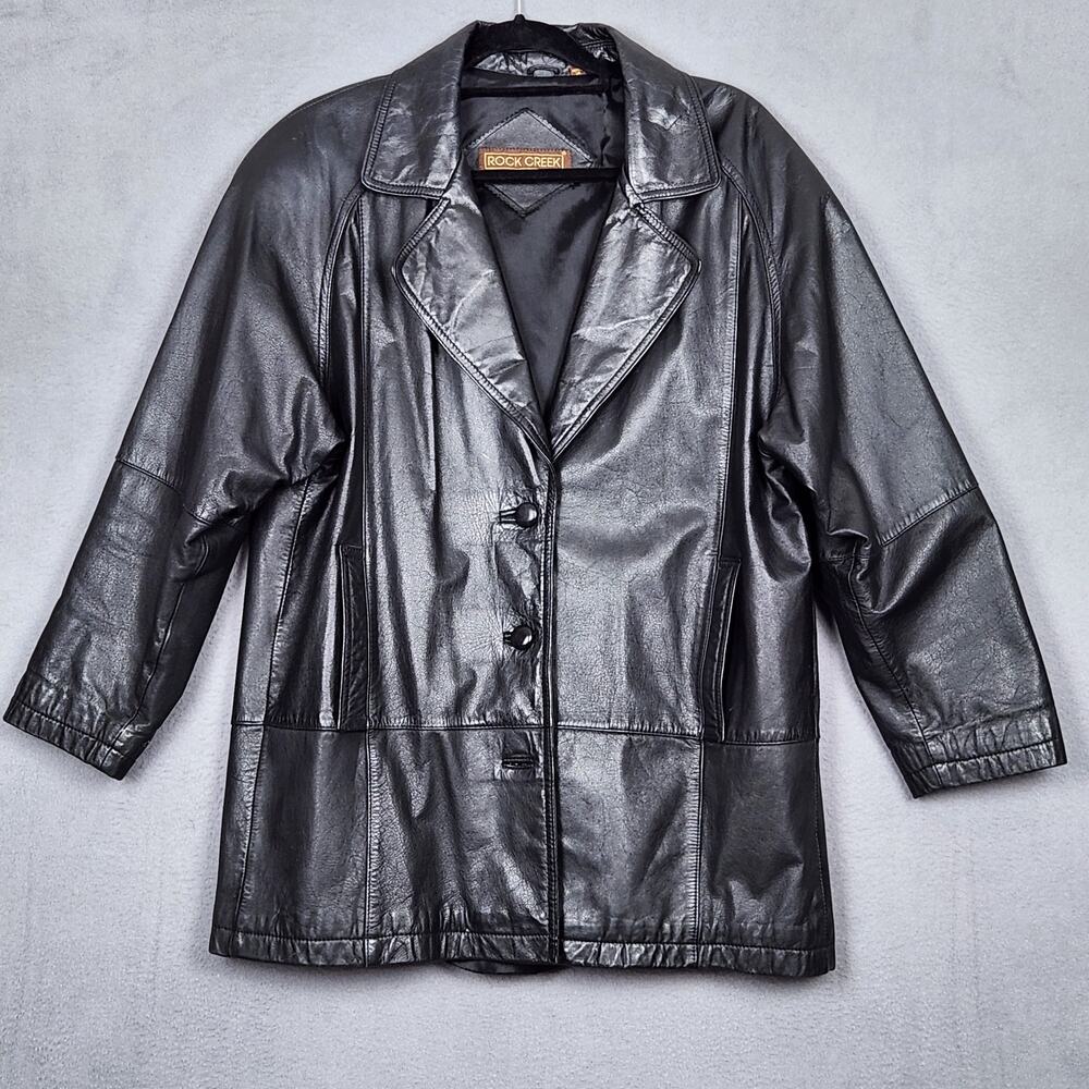 VINTAGE ROCK CREEK Leather Jacket Womens Medium Black Button Up Lightweight Moto